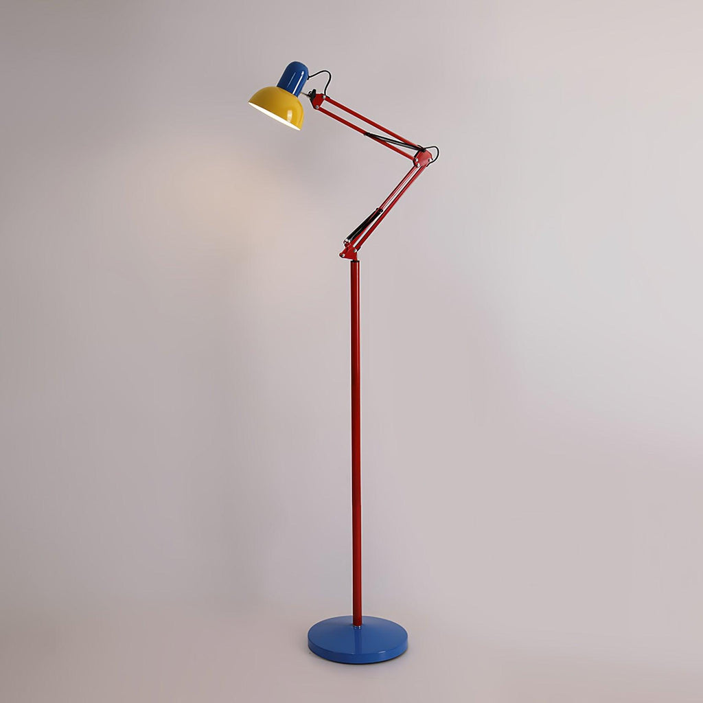 LED Floor Lamp | Adjustable Multi-Jointed Arm, Bright Blue Base & Yellow Shade for Home Office or Reading
