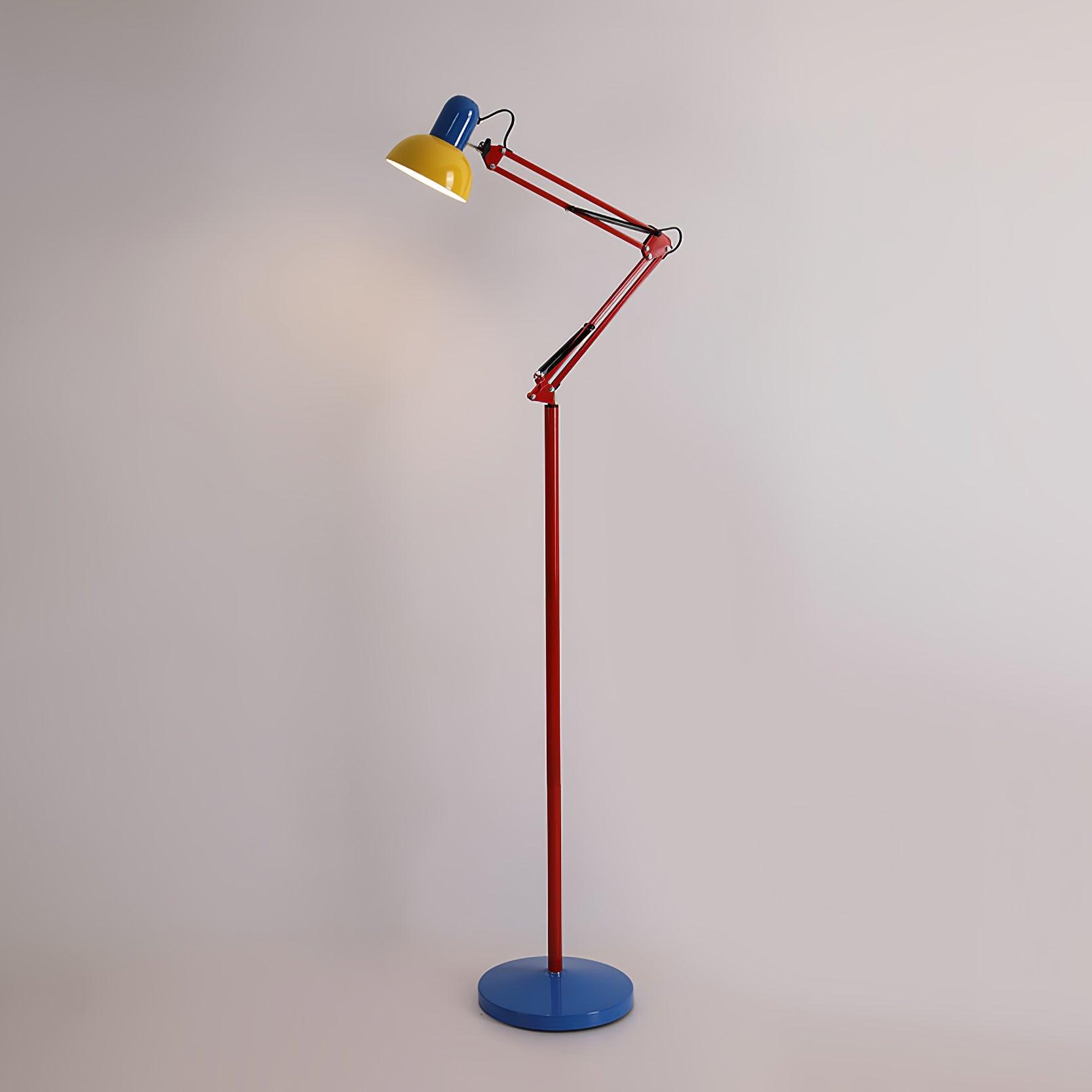 LED Floor Lamp | Adjustable Multi-Jointed Arm, Bright Blue Base & Yellow Shade for Home Office or Reading