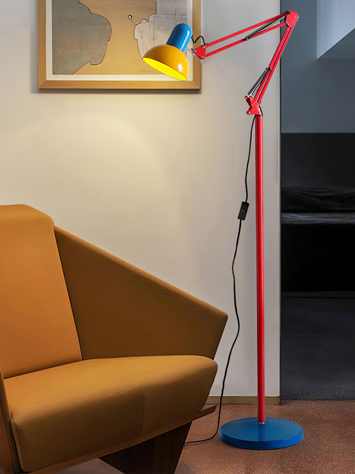 LED Floor Lamp | Adjustable Multi-Jointed Arm, Bright Blue Base & Yellow Shade for Home Office or Reading