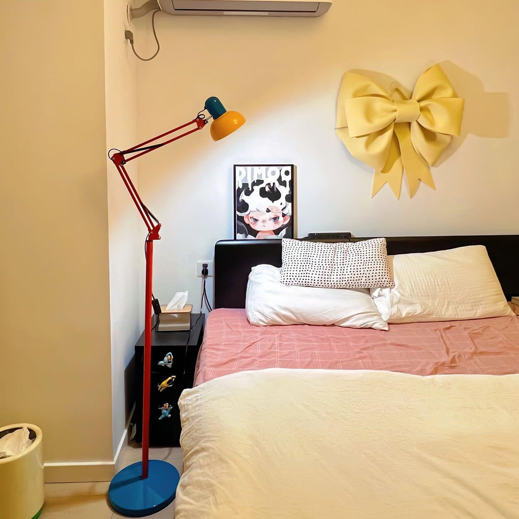 LED Floor Lamp | Adjustable Multi-Jointed Arm, Bright Blue Base & Yellow Shade for Home Office or Reading