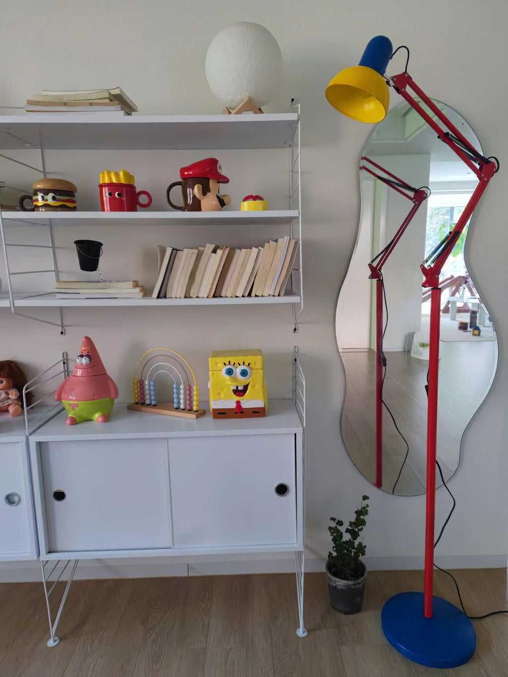 LED Floor Lamp | Adjustable Multi-Jointed Arm, Bright Blue Base & Yellow Shade for Home Office or Reading