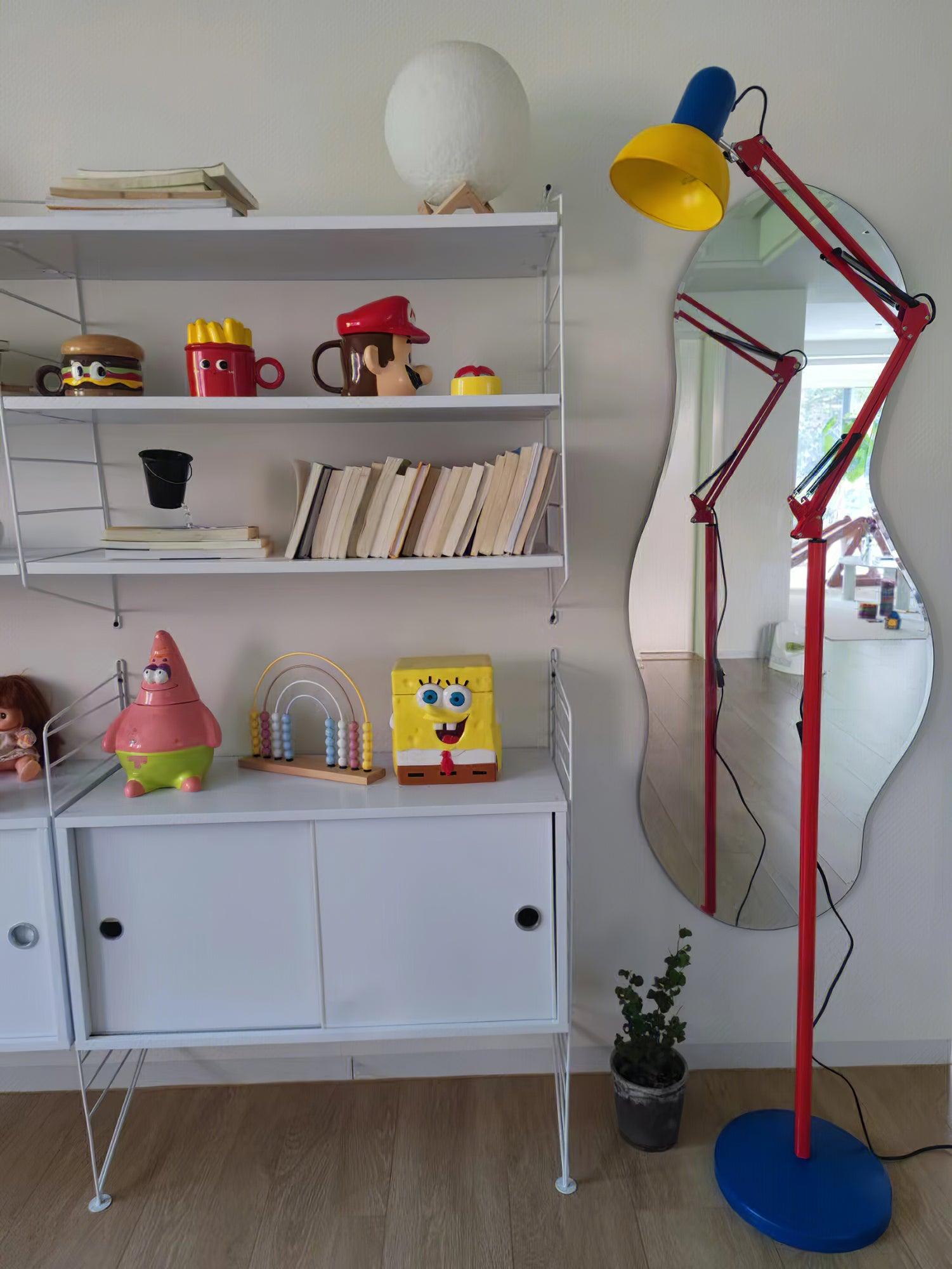 LED Floor Lamp | Adjustable Multi-Jointed Arm, Bright Blue Base & Yellow Shade for Home Office or Reading