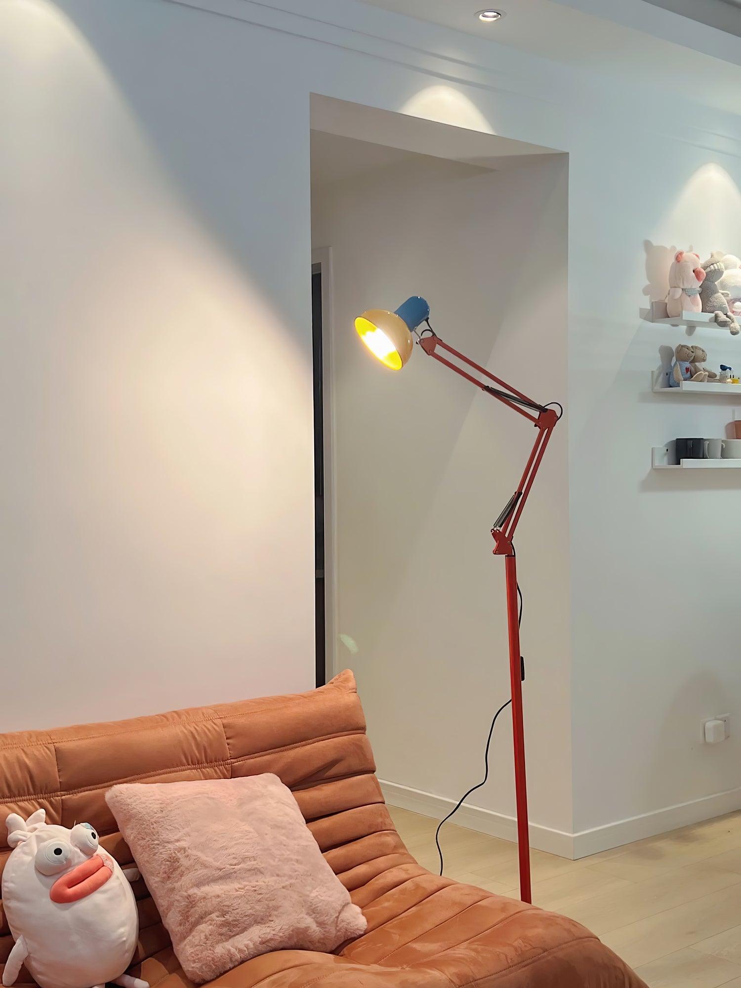 LED Floor Lamp | Adjustable Multi-Jointed Arm, Bright Blue Base & Yellow Shade for Home Office or Reading