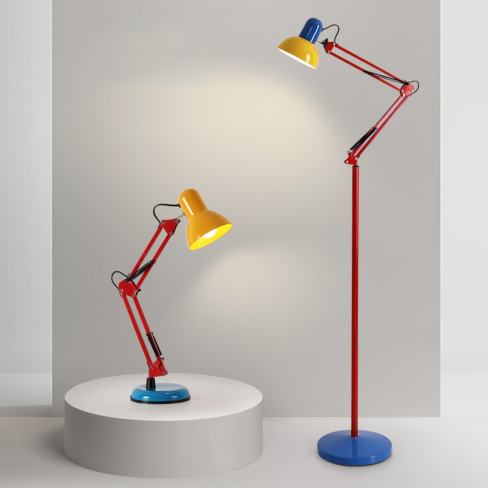LED Floor Lamp | Adjustable Multi-Jointed Arm, Bright Blue Base & Yellow Shade for Home Office or Reading