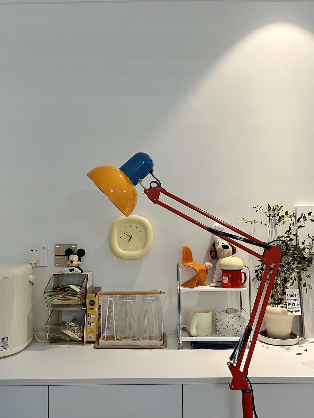 LED Floor Lamp | Adjustable Multi-Jointed Arm, Bright Blue Base & Yellow Shade for Home Office or Reading