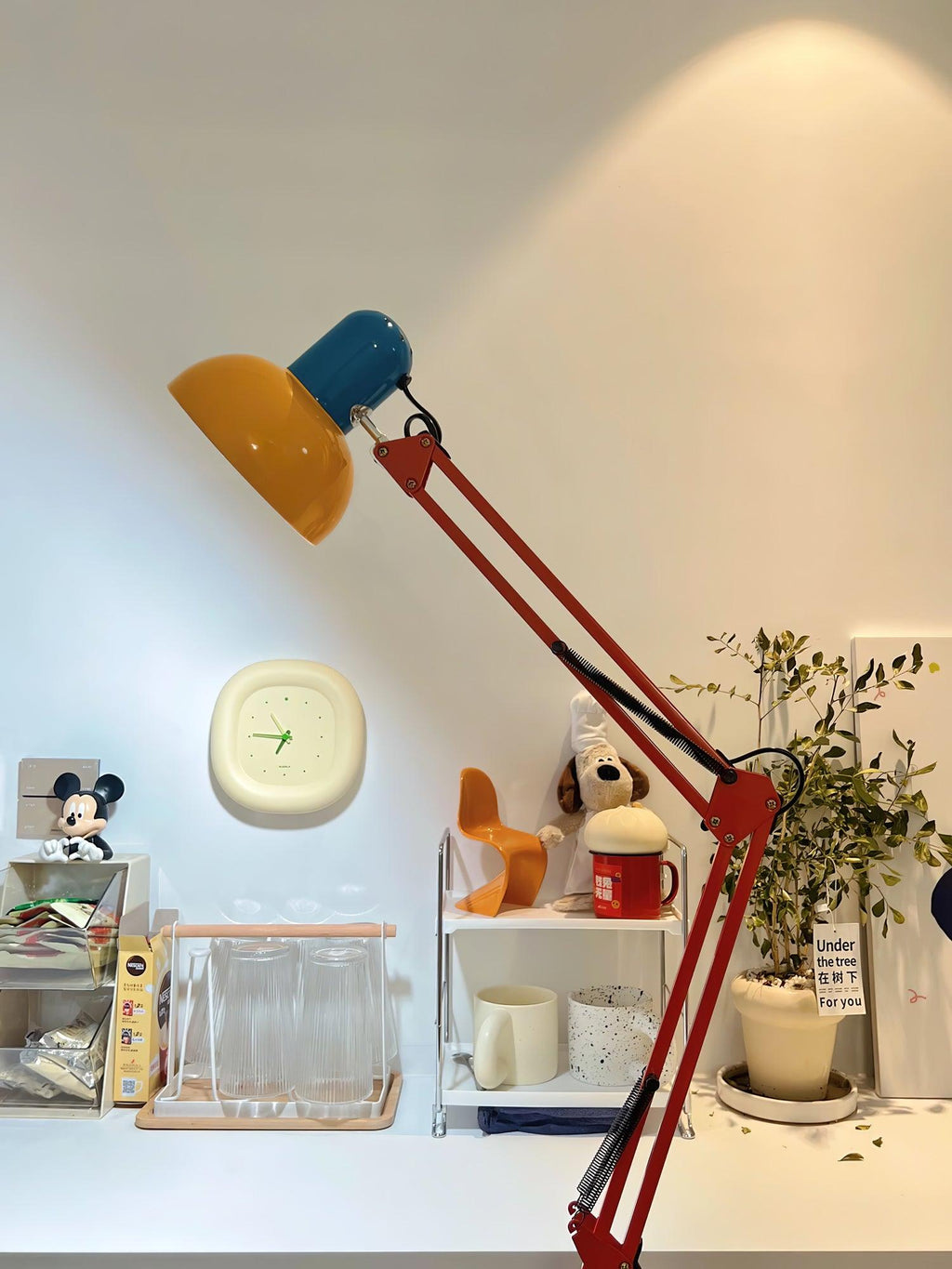 LED Floor Lamp | Adjustable Multi-Jointed Arm, Bright Blue Base & Yellow Shade for Home Office or Reading