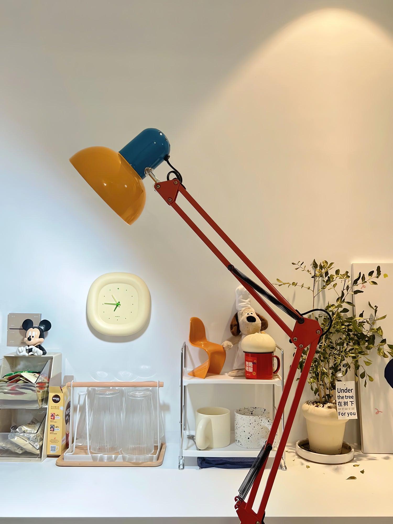 LED Floor Lamp | Adjustable Multi-Jointed Arm, Bright Blue Base & Yellow Shade for Home Office or Reading