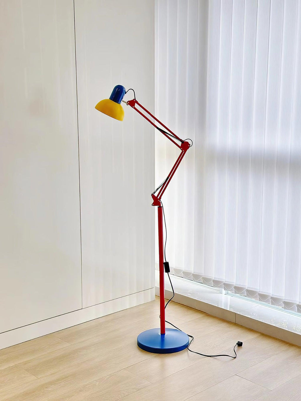 LED Floor Lamp | Adjustable Multi-Jointed Arm, Bright Blue Base & Yellow Shade for Home Office or Reading
