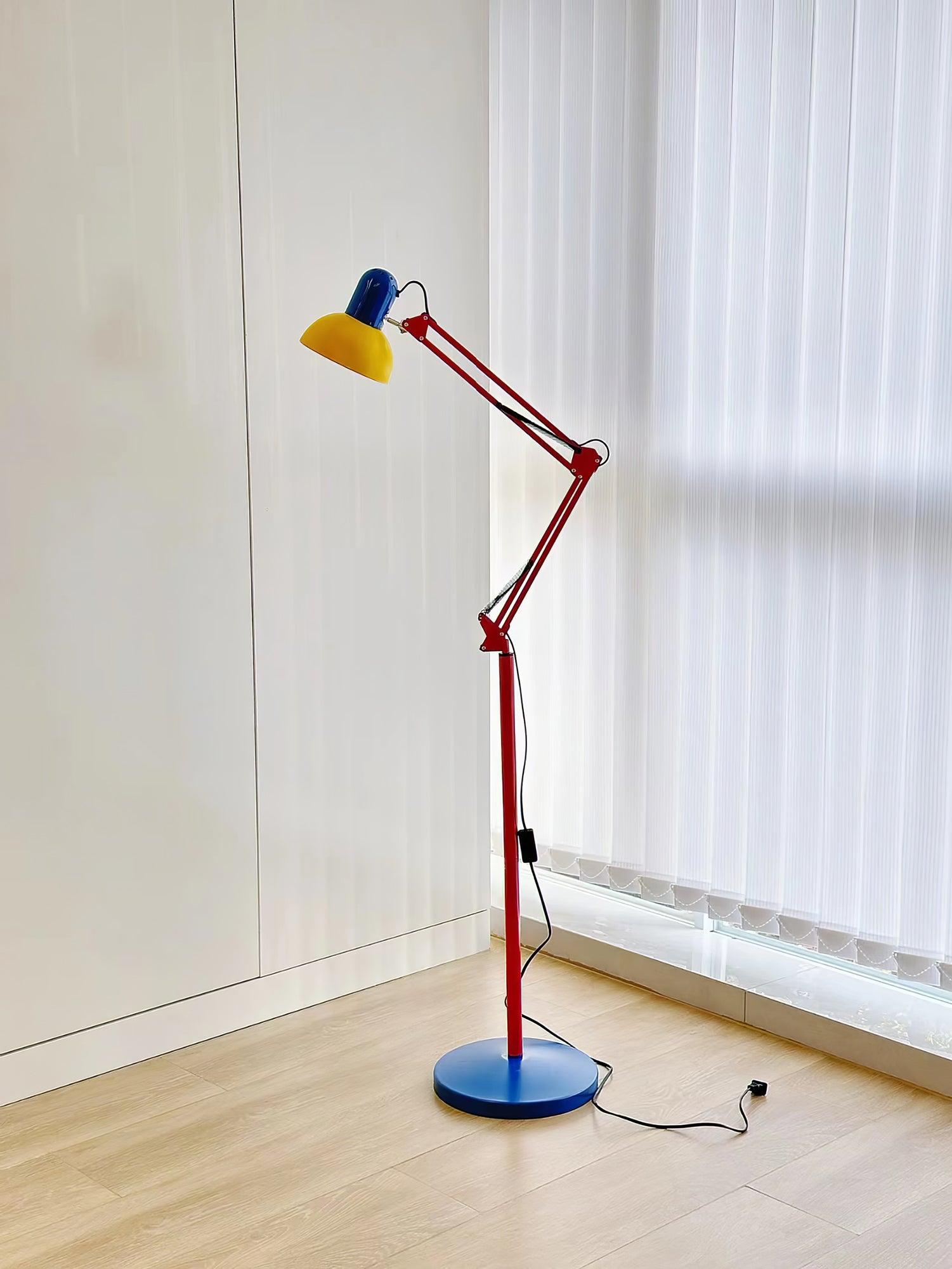 LED Floor Lamp | Adjustable Multi-Jointed Arm, Bright Blue Base & Yellow Shade for Home Office or Reading