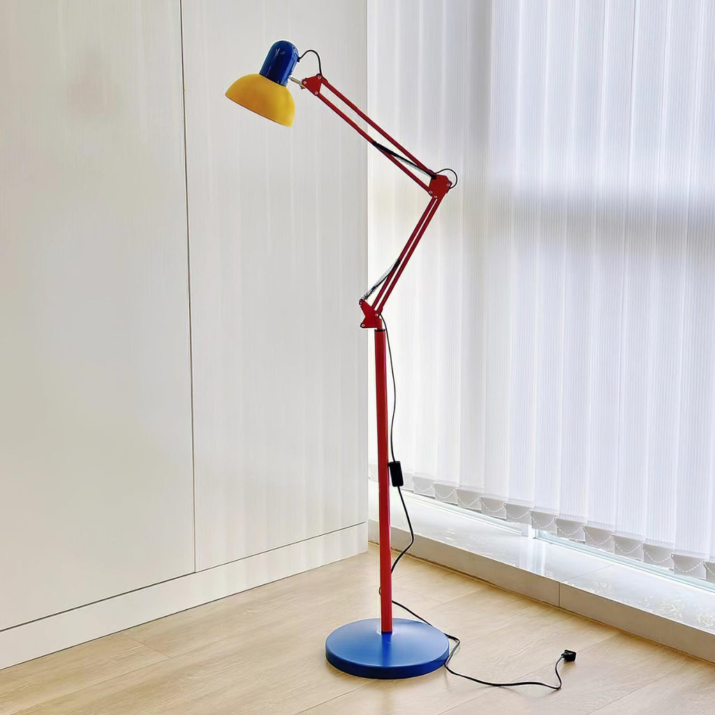LED Floor Lamp | Adjustable Multi-Jointed Arm, Bright Blue Base & Yellow Shade for Home Office or Reading