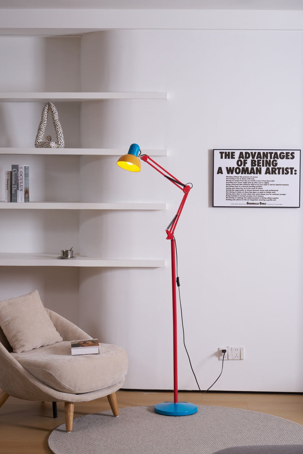 LED Floor Lamp | Adjustable Multi-Jointed Arm, Bright Blue Base & Yellow Shade for Home Office or Reading