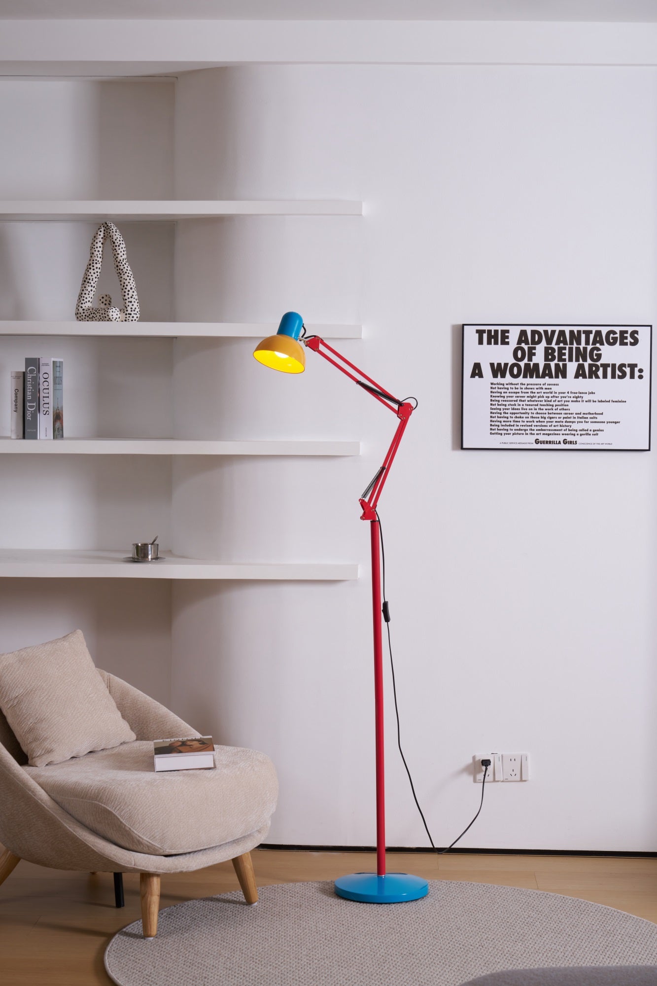 LED Floor Lamp | Adjustable Multi-Jointed Arm, Bright Blue Base & Yellow Shade for Home Office or Reading