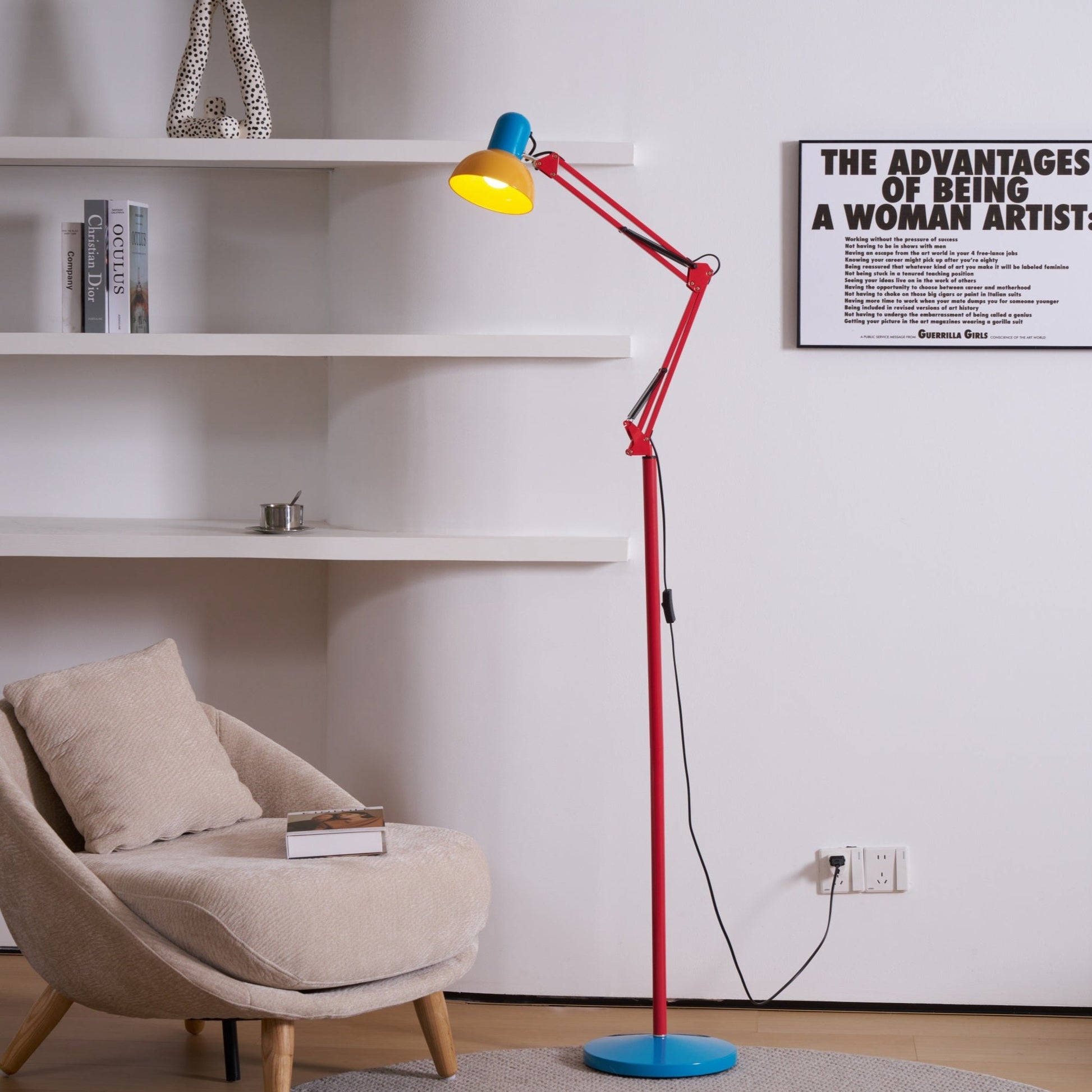 LED Floor Lamp | Adjustable Multi-Jointed Arm, Bright Blue Base & Yellow Shade for Home Office or Reading