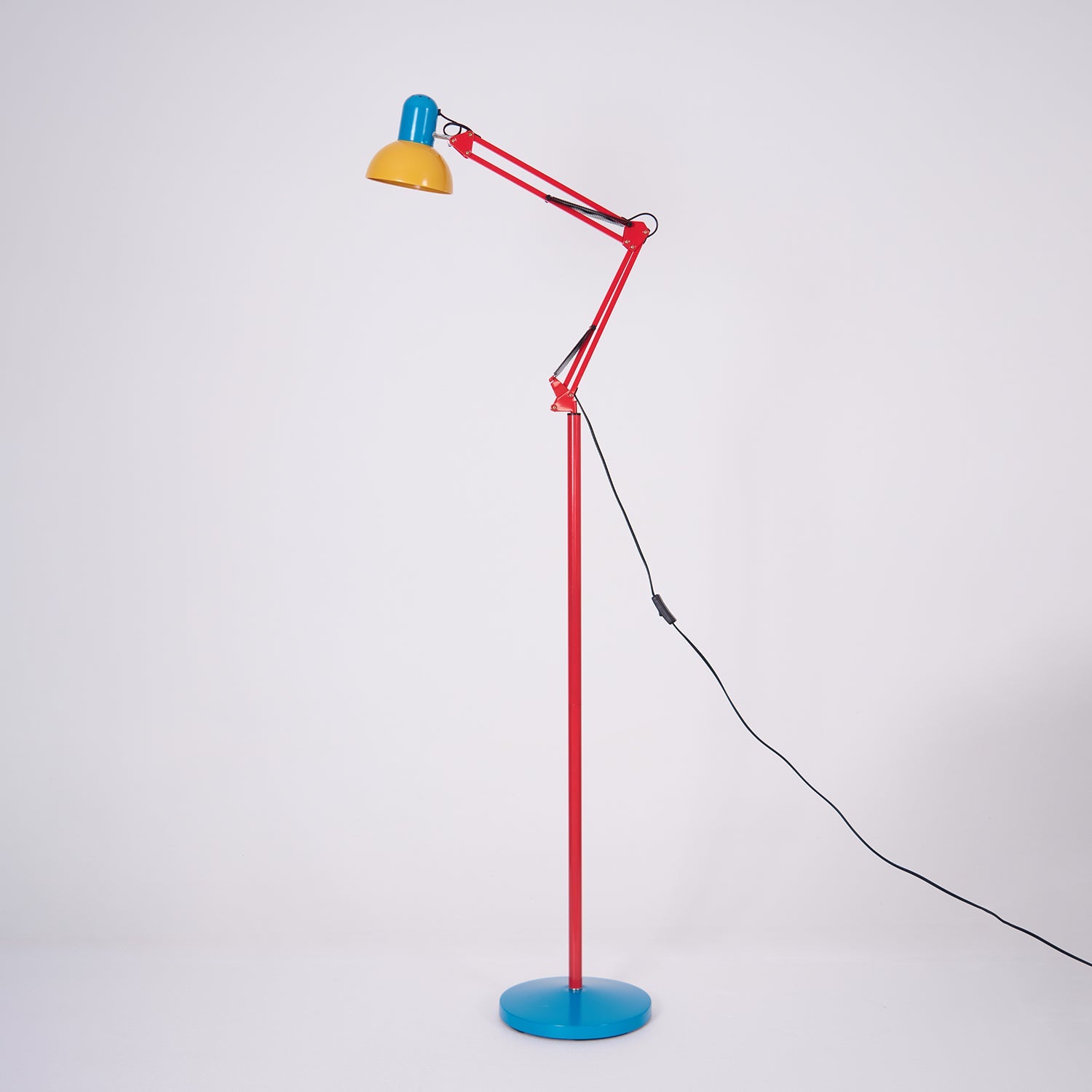 LED Floor Lamp | Adjustable Multi-Jointed Arm, Bright Blue Base & Yellow Shade for Home Office or Reading