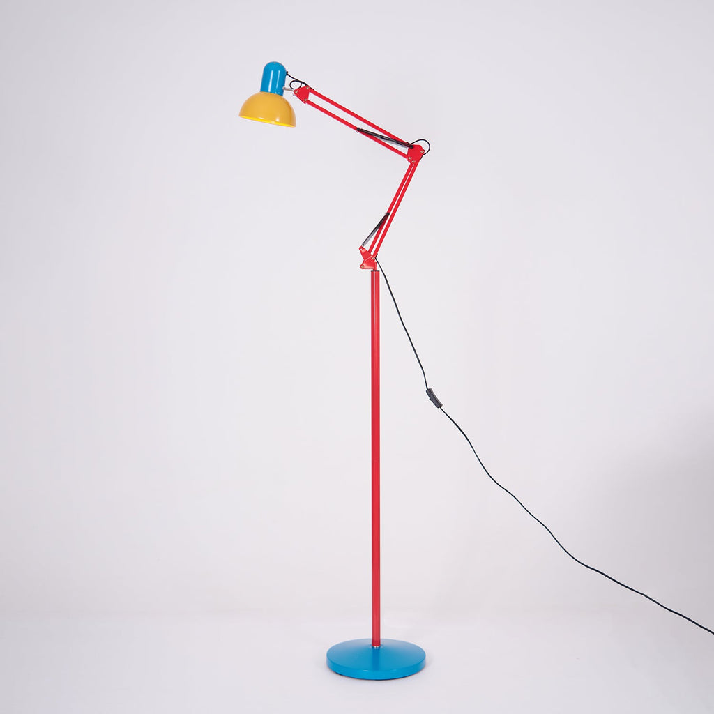LED Floor Lamp | Adjustable Multi-Jointed Arm, Bright Blue Base & Yellow Shade for Home Office or Reading