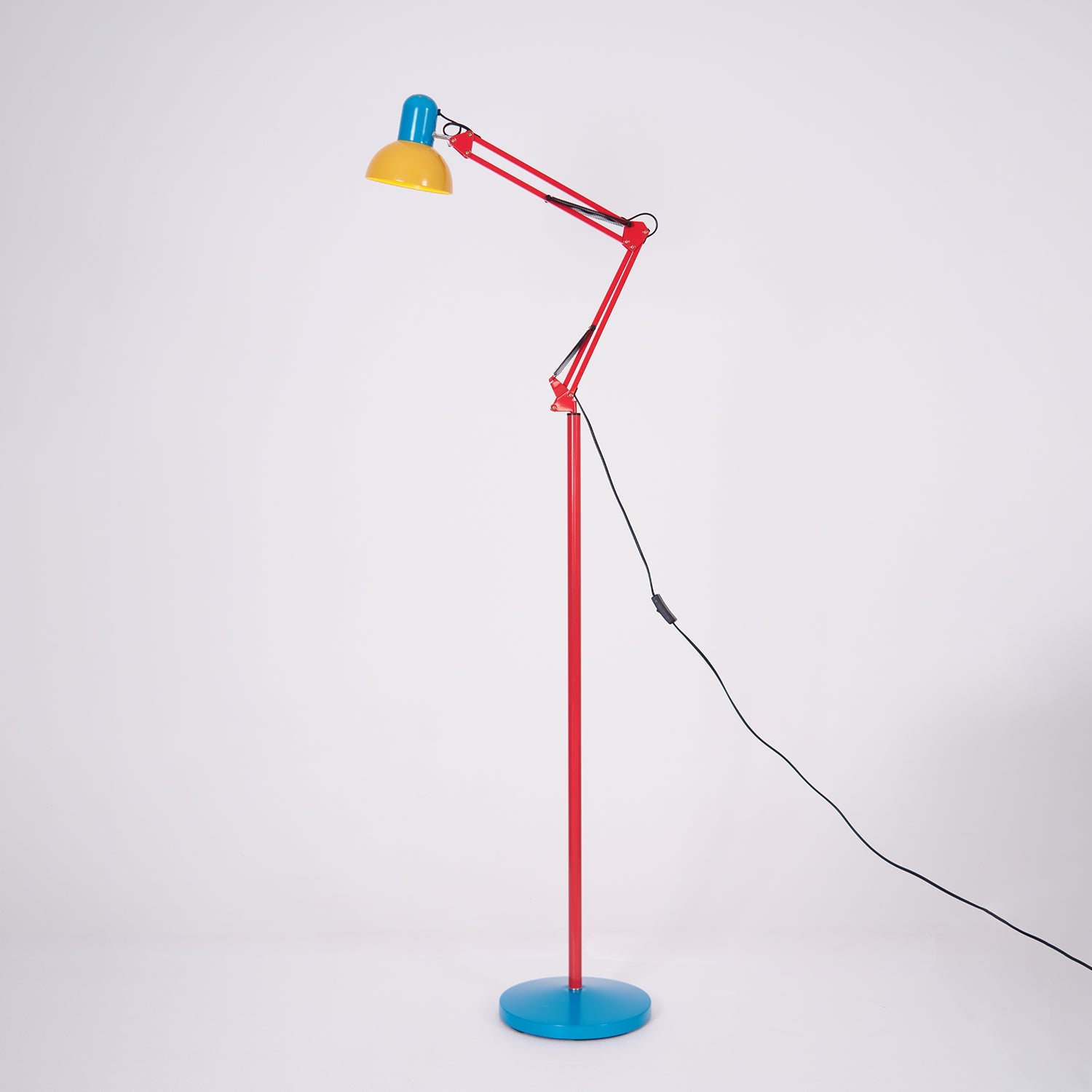 LED Floor Lamp | Adjustable Multi-Jointed Arm, Bright Blue Base & Yellow Shade for Home Office or Reading