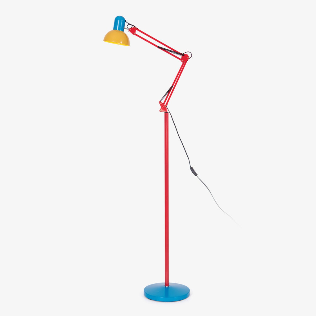 LED Floor Lamp | Adjustable Multi-Jointed Arm, Bright Blue Base & Yellow Shade for Home Office or Reading