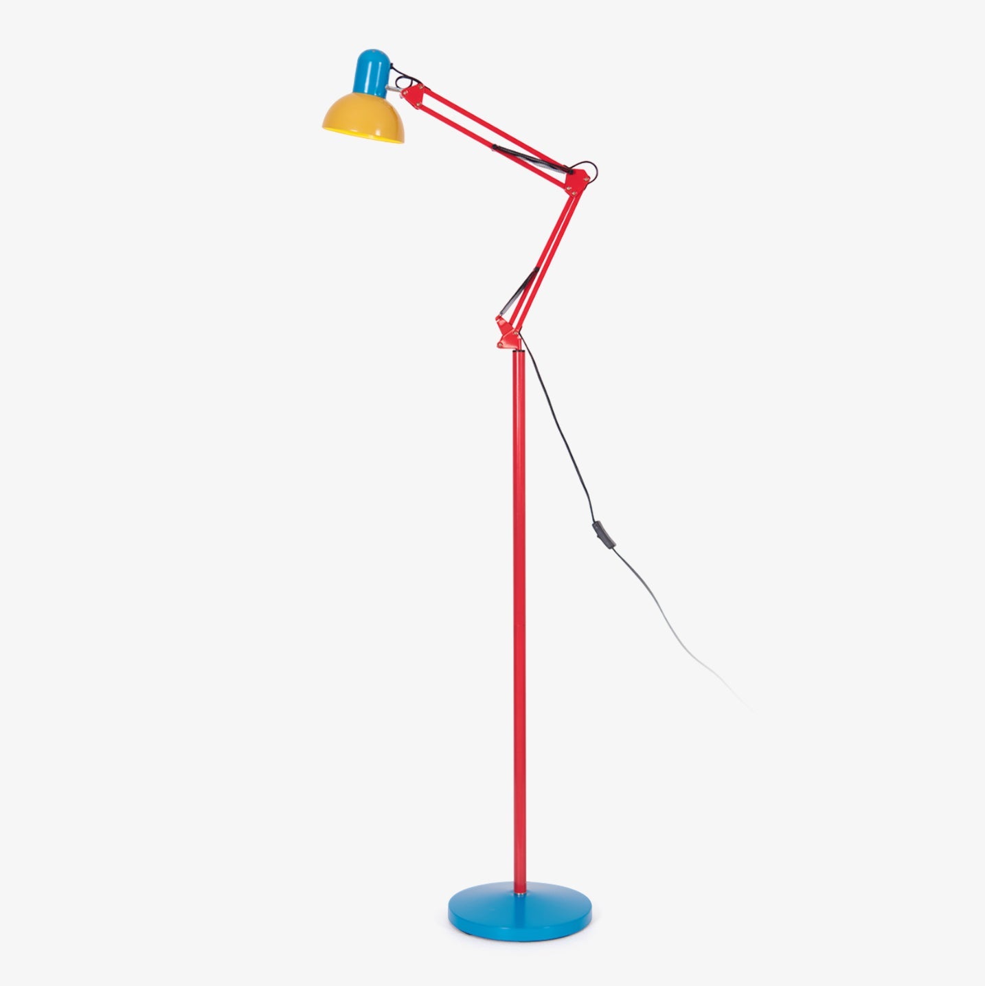 LED Floor Lamp | Adjustable Multi-Jointed Arm, Bright Blue Base & Yellow Shade for Home Office or Reading