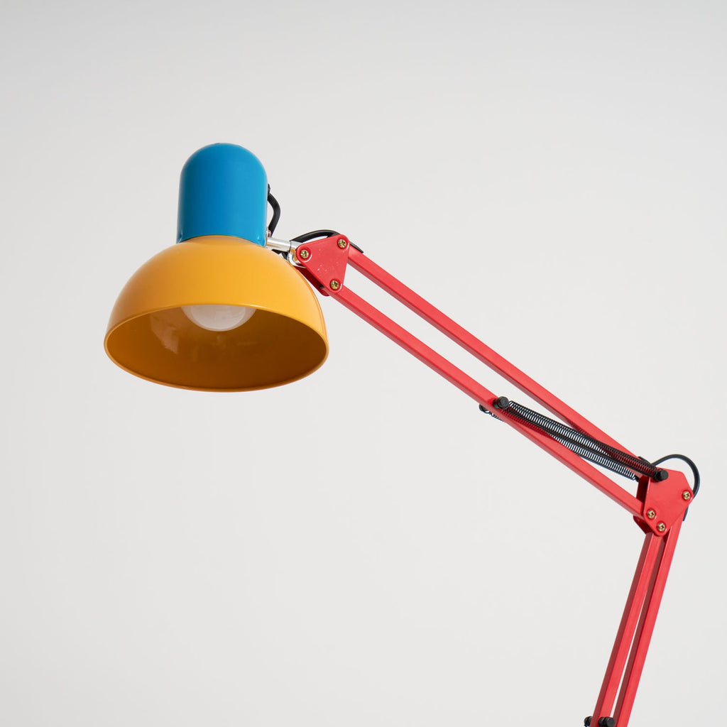 LED Floor Lamp | Adjustable Multi-Jointed Arm, Bright Blue Base & Yellow Shade for Home Office or Reading