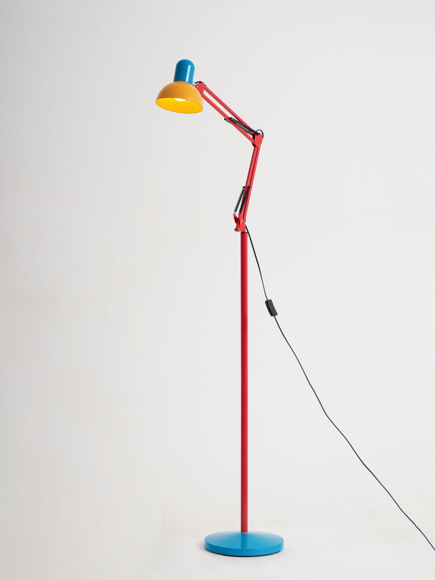 LED Floor Lamp | Adjustable Multi-Jointed Arm, Bright Blue Base & Yellow Shade for Home Office or Reading