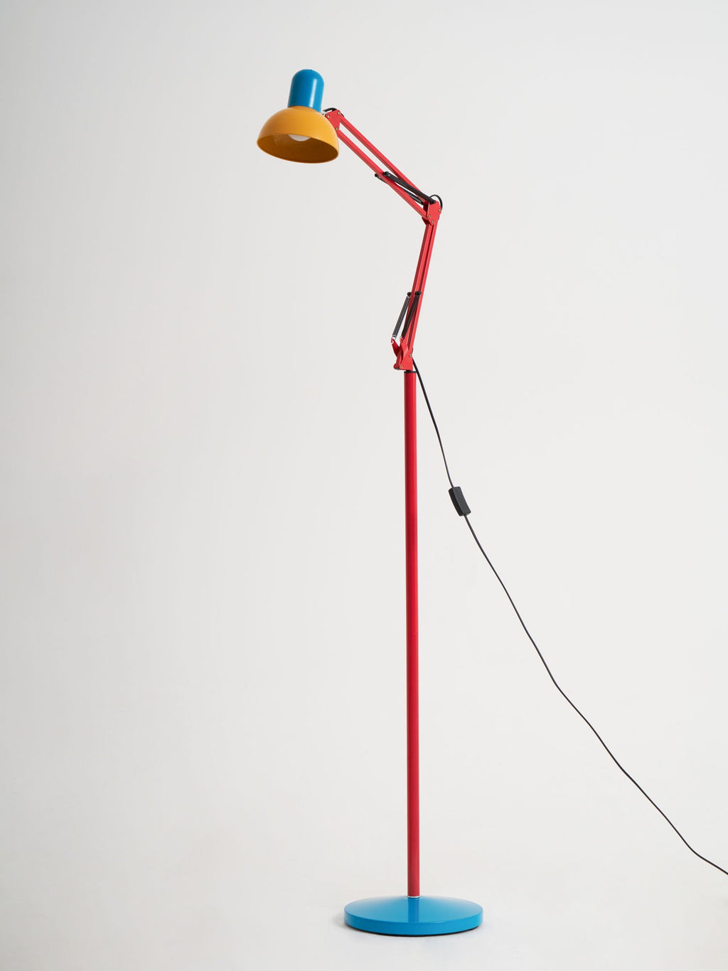LED Floor Lamp | Adjustable Multi-Jointed Arm, Bright Blue Base & Yellow Shade for Home Office or Reading