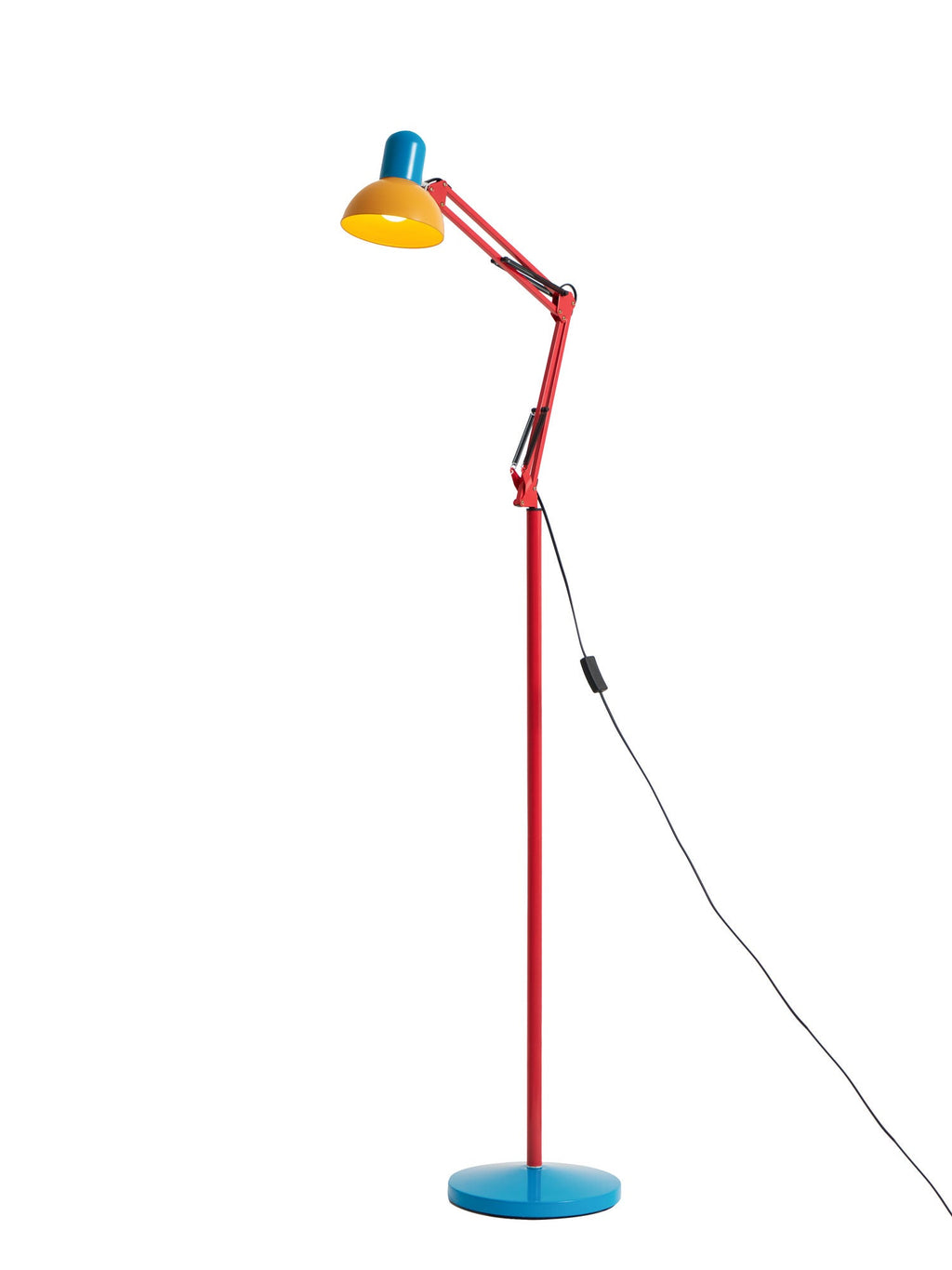 LED Floor Lamp | Adjustable Multi-Jointed Arm, Bright Blue Base & Yellow Shade for Home Office or Reading