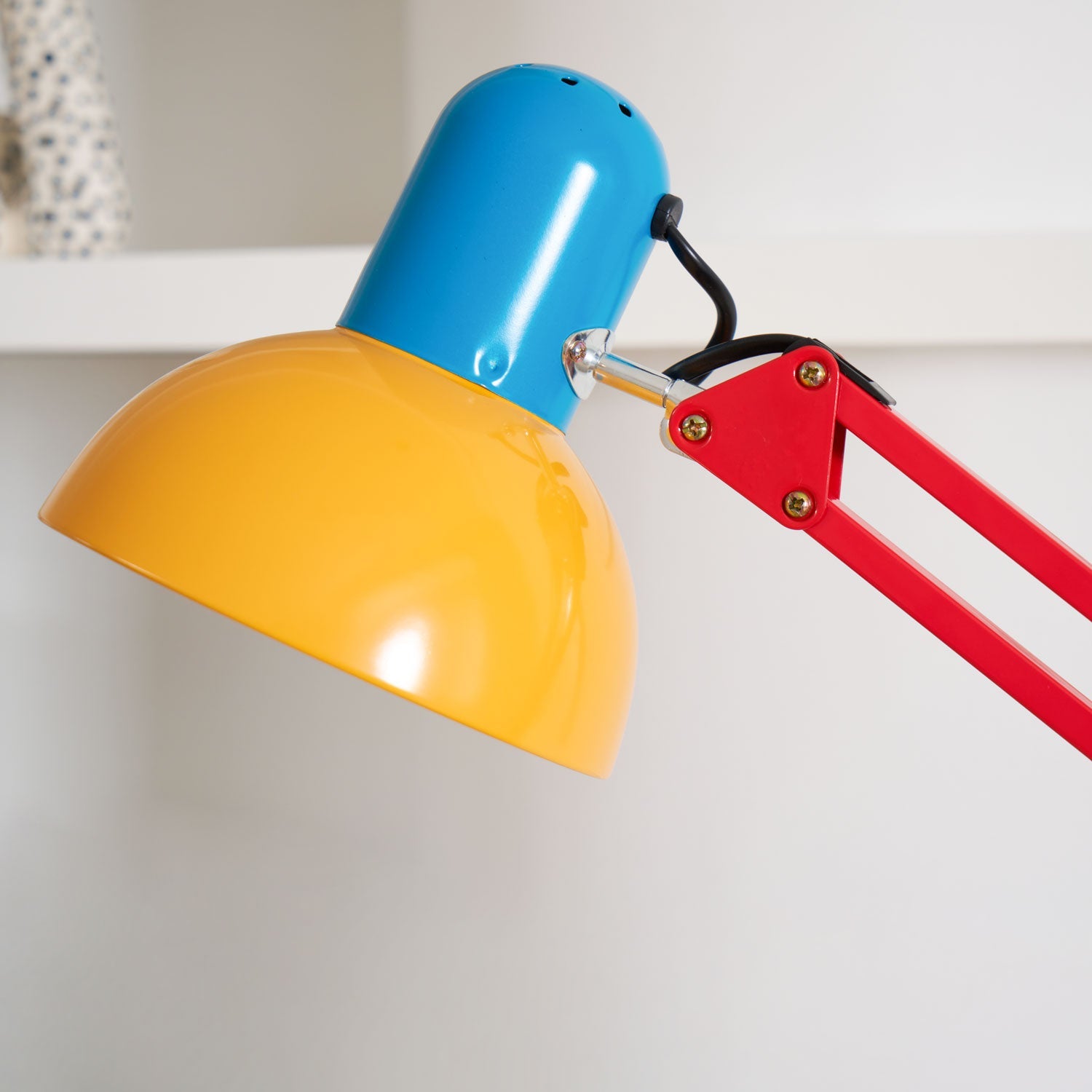 LED Floor Lamp | Adjustable Multi-Jointed Arm, Bright Blue Base & Yellow Shade for Home Office or Reading