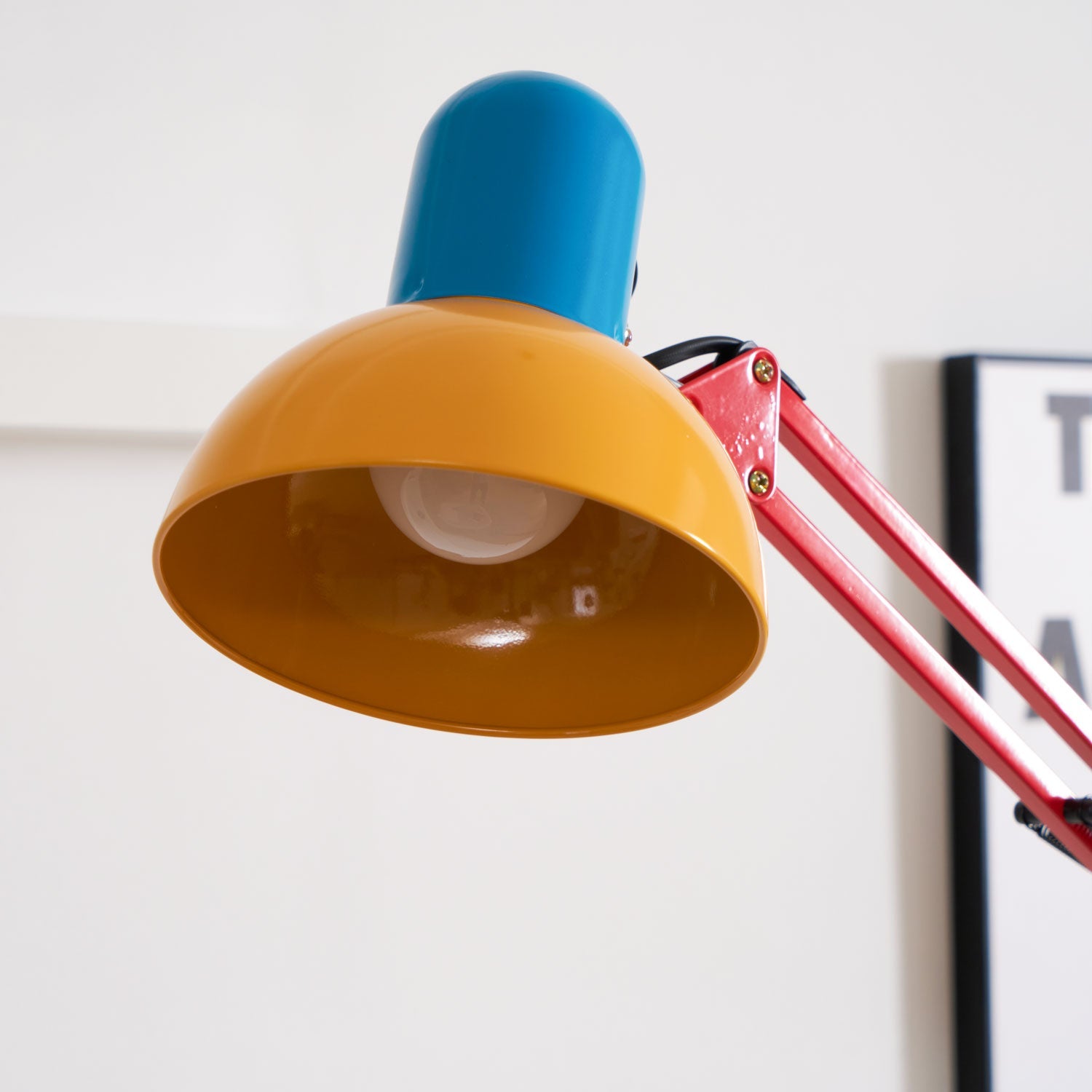 LED Floor Lamp | Adjustable Multi-Jointed Arm, Bright Blue Base & Yellow Shade for Home Office or Reading