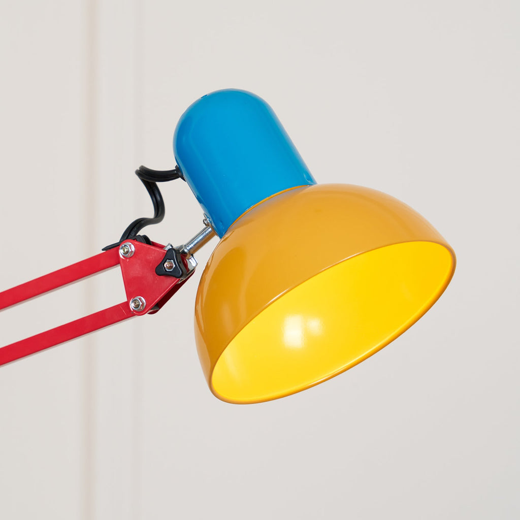 LED Floor Lamp | Adjustable Multi-Jointed Arm, Bright Blue Base & Yellow Shade for Home Office or Reading