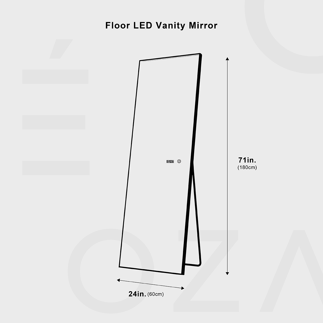 LED Floor Vanity Mirror with Adjustable Brightness and Touch Control for Makeup and Grooming