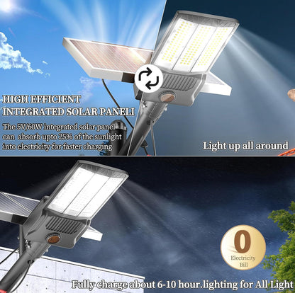 6500W Solar Street Lights - 500000LM High-Powered Outdoor Lighting for Commercial Parking Lots - 6500K Dusk to Dawn with Remote Control