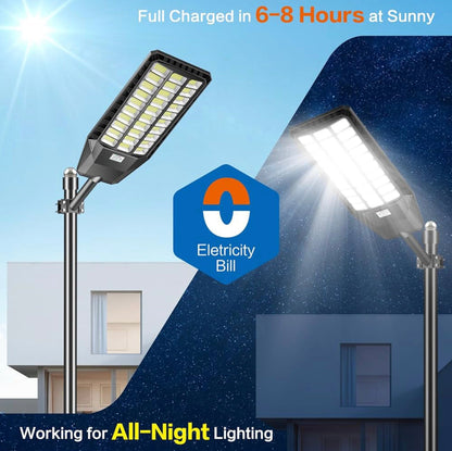 3000W Solar Street Light with 180000 Lumens, Dusk to Dawn Motion Sensor Outdoor Lighting for Pathways & Security