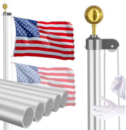 Heavy Duty 20 FT Flag Pole Kit with Extra Thick Outdoor Flag and 3x5 American Flag for Residential or Commercial Use