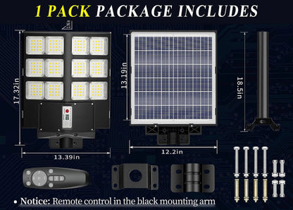 600W Commercial Solar Street Light with 60000LM Brightness, Dusk to Dawn Operation, Remote Control for Parking Lots & Outdoor Areas