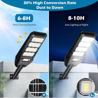 Solar Street Lights Outdoor 2-Pack, 6000LM Waterproof Motion Sensor with Remote Control, Dusk to Dawn, 6500K for Pathway & Garden Lighting