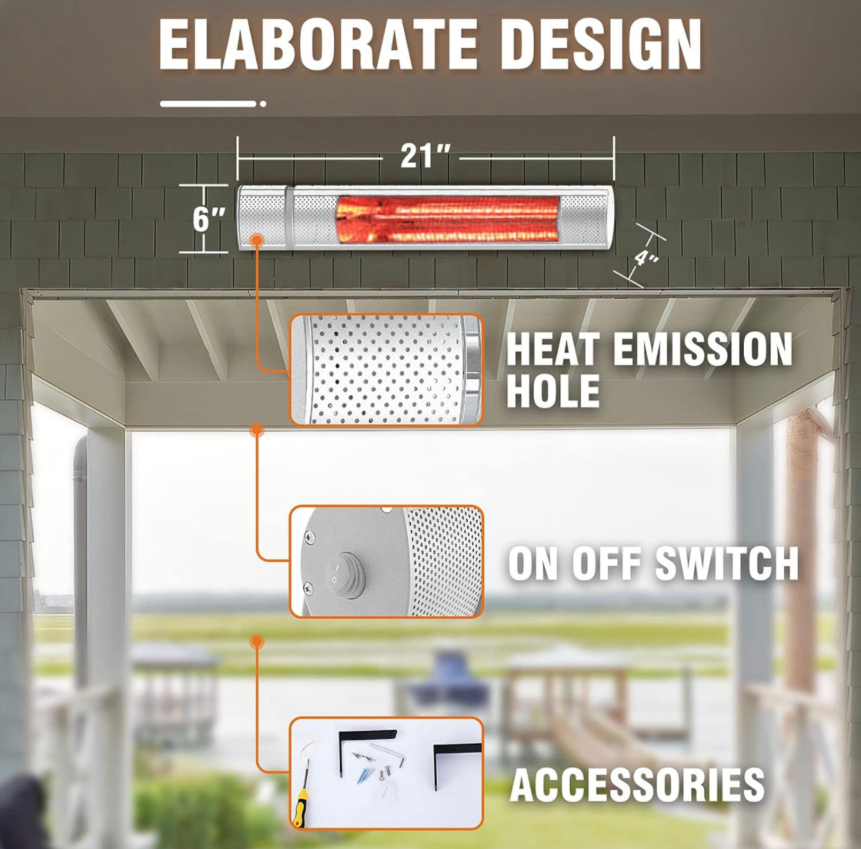 1500W Electric Patio Heater with Remote Control, Infrared Wall-Mounted Heater for Outdoor & Indoor Use, 3 Power Settings, Overheat Protection