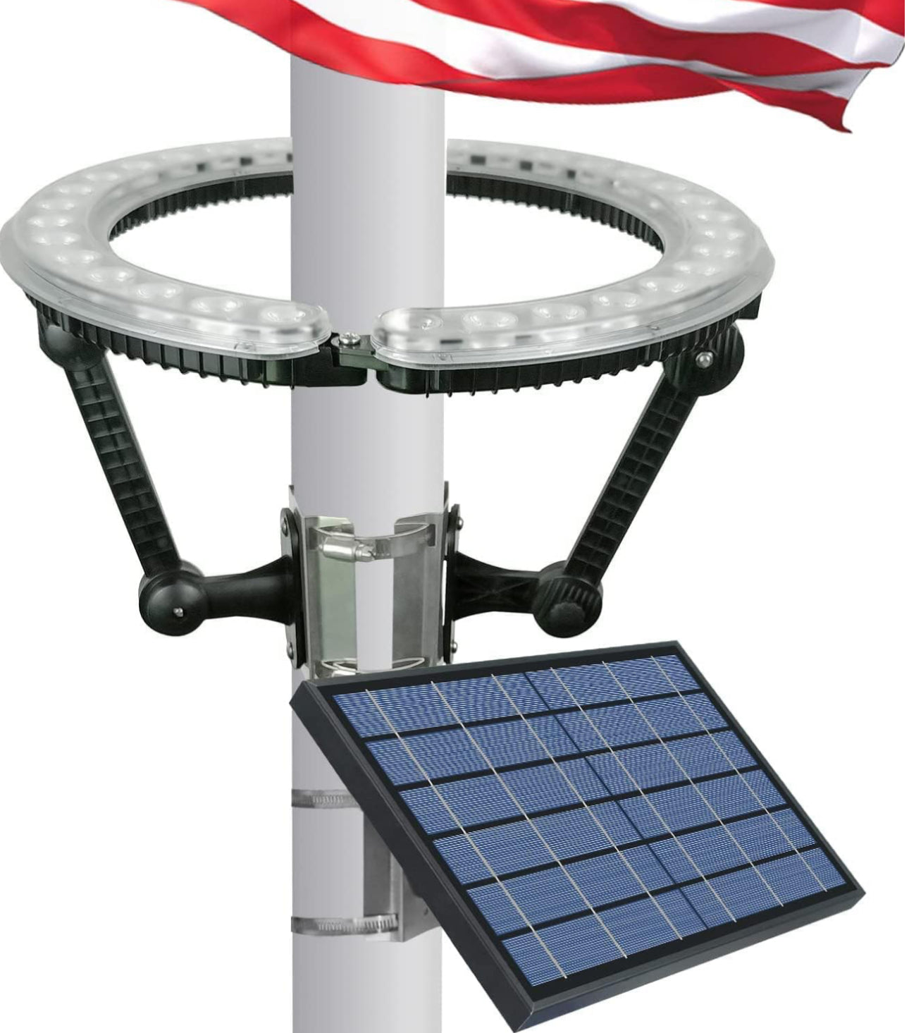 Solar Flagpole Light with 4640 Lumen Brightness, 12000mAh Rechargeable Battery, 32 LED Waterproof Outdoor Fixture for 2-6 Inch Diameter Flagpoles