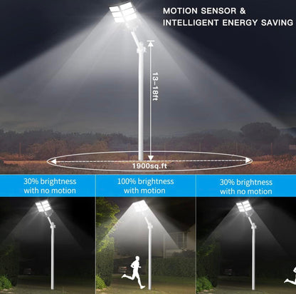 600W Commercial Solar Street Light with 60000LM Brightness, Dusk to Dawn Operation, Remote Control for Parking Lots & Outdoor Areas