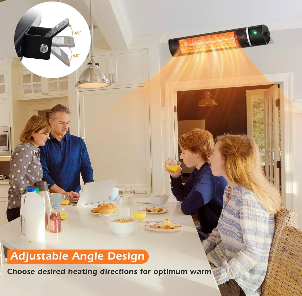 1500W Electric Patio Heater with Remote Control, Infrared Wall-Mounted Heater for Outdoor & Indoor Use, 3 Power Settings, Overheat Protection