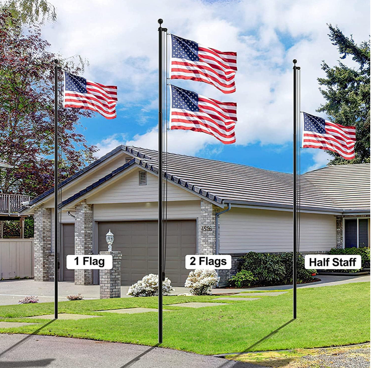 Heavy Duty 20 FT Flag Pole Kit with Extra Thick Outdoor Flag and 3x5 American Flag for Residential or Commercial Use