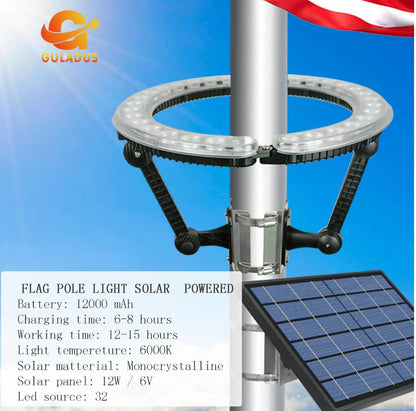 Solar Flagpole Light with 4640 Lumen Brightness, 12000mAh Rechargeable Battery, 32 LED Waterproof Outdoor Fixture for 2-6 Inch Diameter Flagpoles