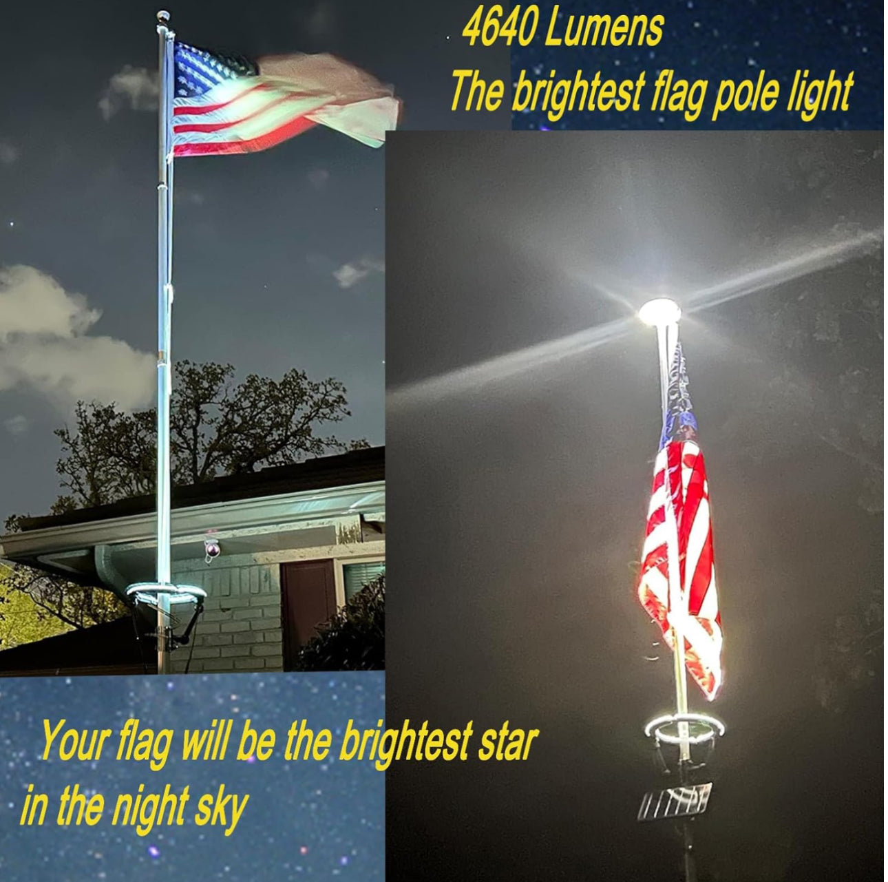 Solar Flagpole Light with 4640 Lumen Brightness, 12000mAh Rechargeable Battery, 32 LED Waterproof Outdoor Fixture for 2-6 Inch Diameter Flagpoles