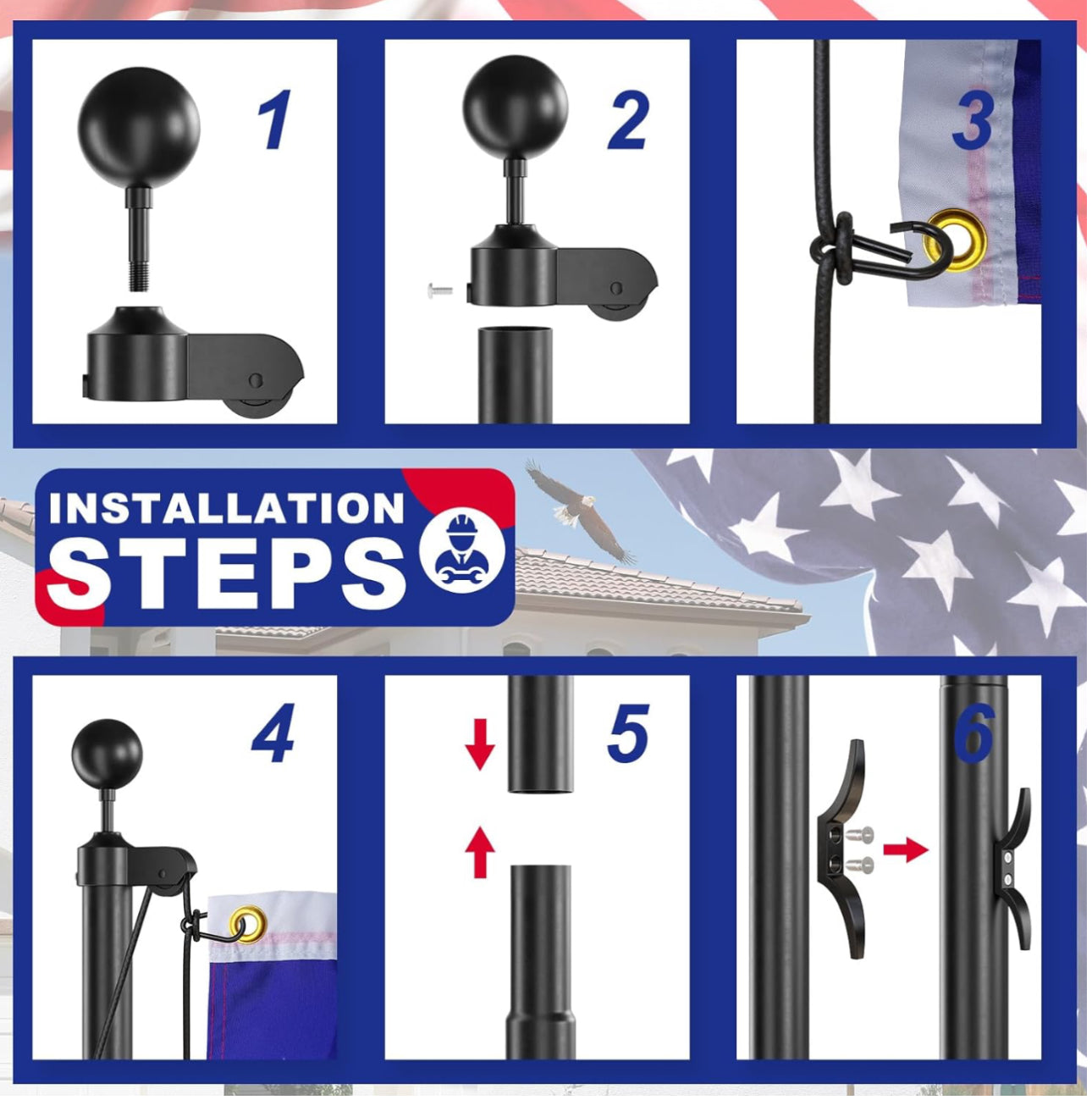 Heavy Duty 20 FT Flag Pole Kit with Extra Thick Outdoor Flag and 3x5 American Flag for Residential or Commercial Use