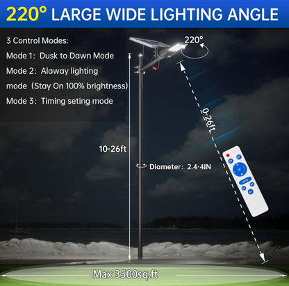 6500W Solar Street Lights - 500000LM High-Powered Outdoor Lighting for Commercial Parking Lots - 6500K Dusk to Dawn with Remote Control