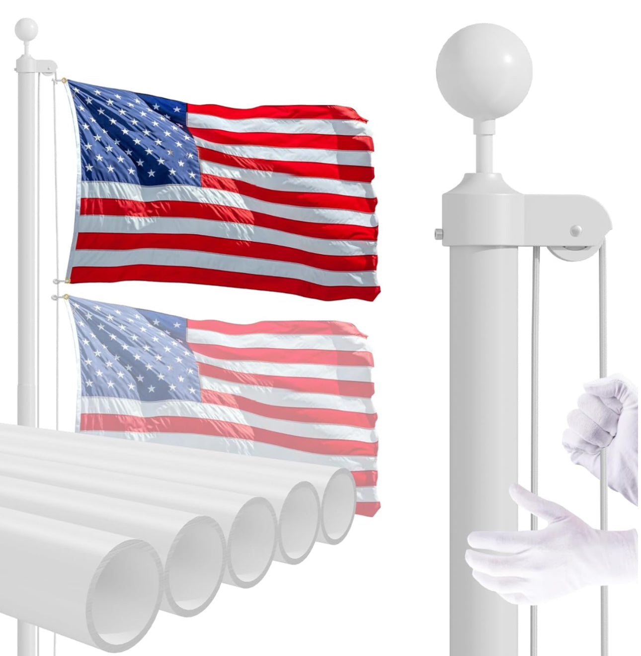 Heavy Duty 20 FT Flag Pole Kit with Extra Thick Outdoor Flag and 3x5 American Flag for Residential or Commercial Use