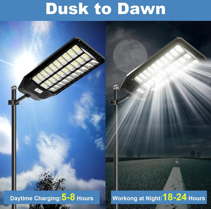 3000W Solar Street Light with 180000 Lumens, Dusk to Dawn Motion Sensor Outdoor Lighting for Pathways & Security