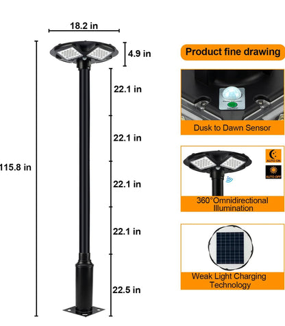 1500W Commercial Solar Flag Pole Light with 98-Inch Waterproof Post and Remote Control for Outdoor Use