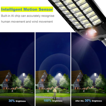 3000W Solar Street Light with 180000 Lumens, Dusk to Dawn Motion Sensor Outdoor Lighting for Pathways & Security