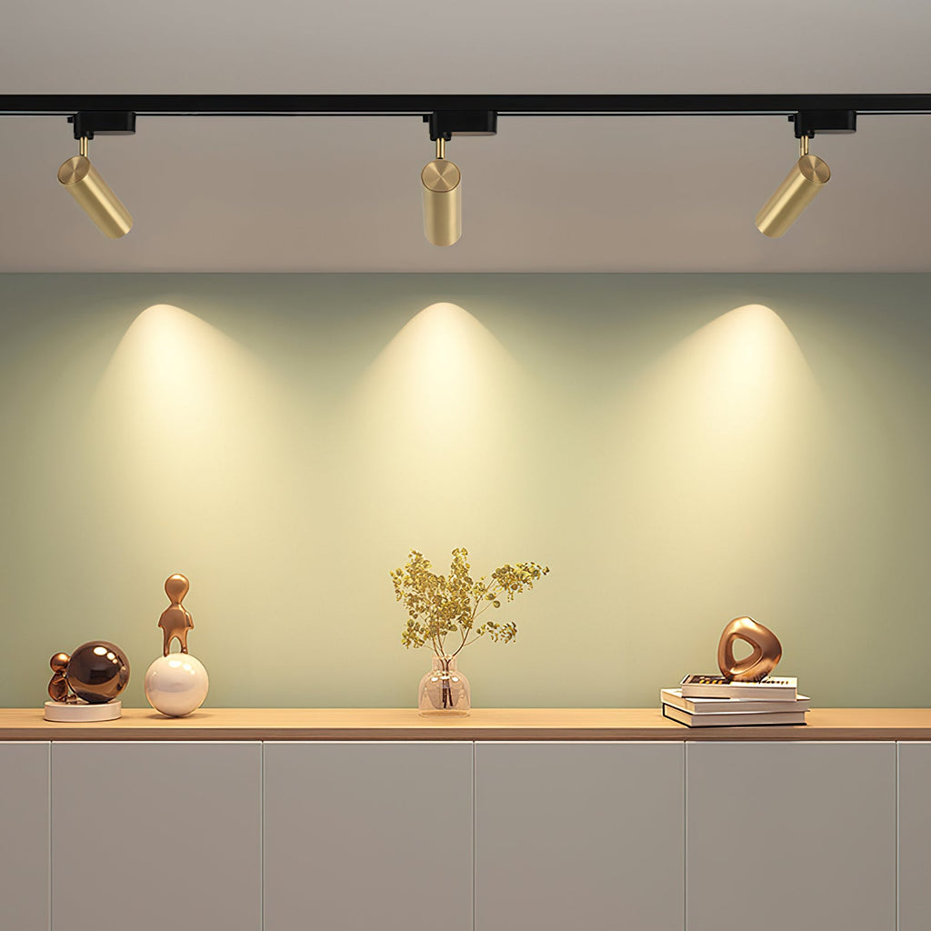 Gilded Rail Track Light | Sleek Gunmetal Black with Golden Cylindrical Heads for Indoor Modern & Industrial Decor