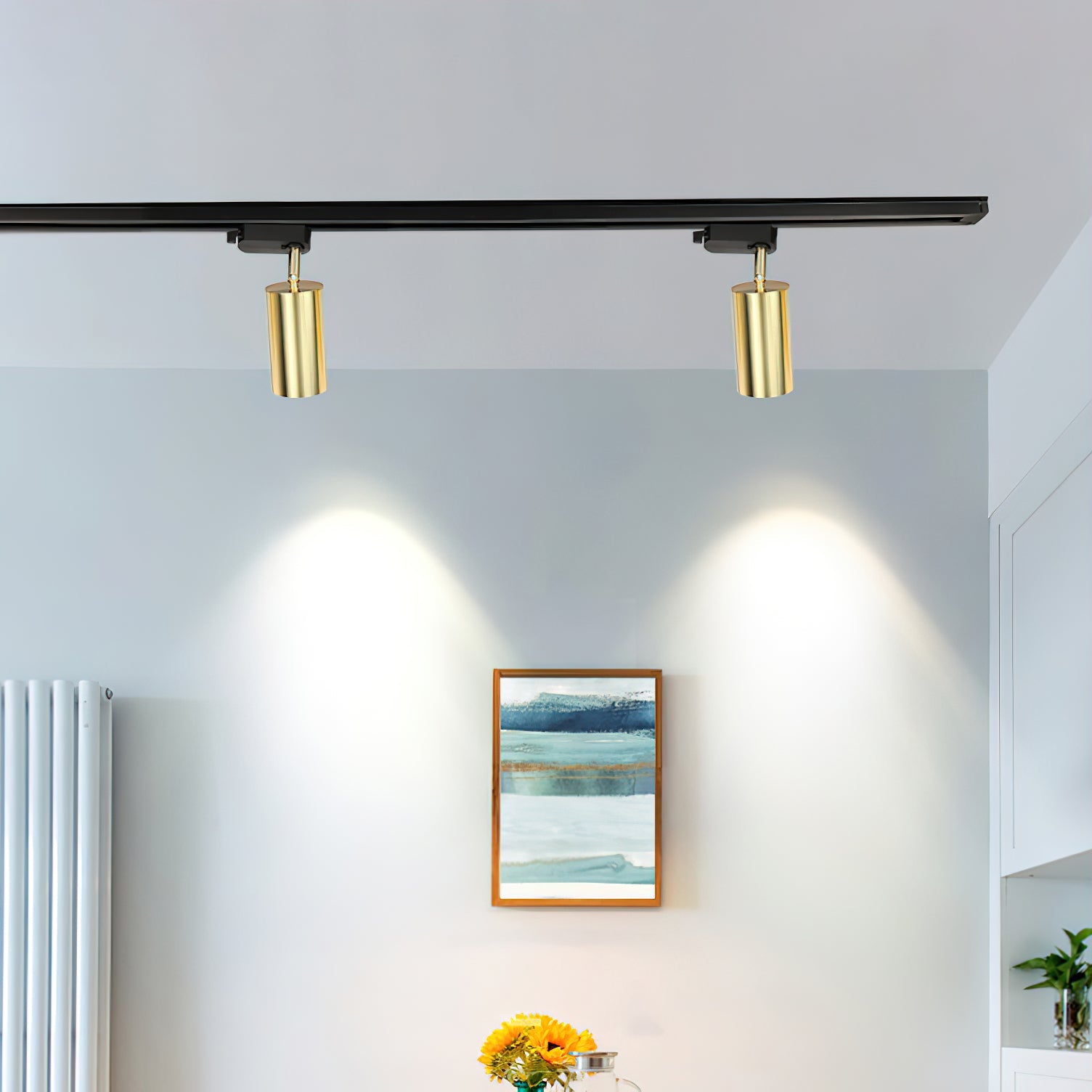 Gilded Rail Track Light | Sleek Gunmetal Black with Golden Cylindrical Heads for Indoor Modern & Industrial Decor